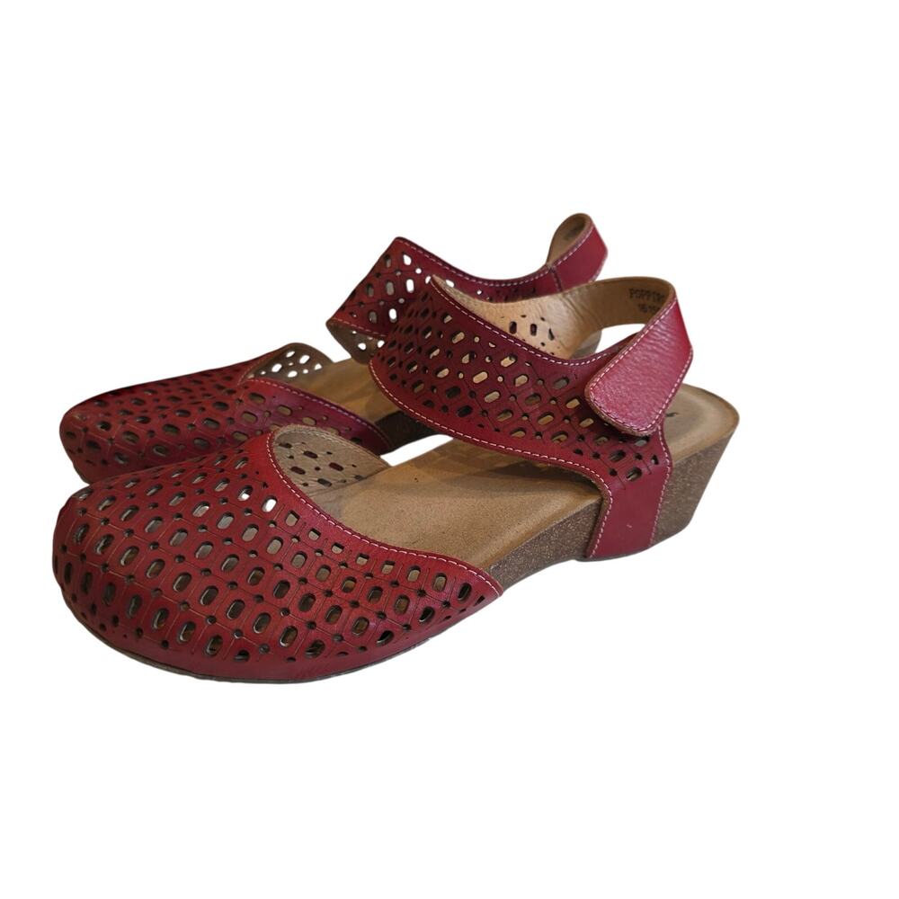 Spring Step L'Artiste Poppiri Red Sandals Wedge Women's‎ 6.5